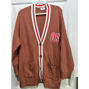 Aerie Orange Long Sleeve Front Pockets Cardigan Sweater Size Large